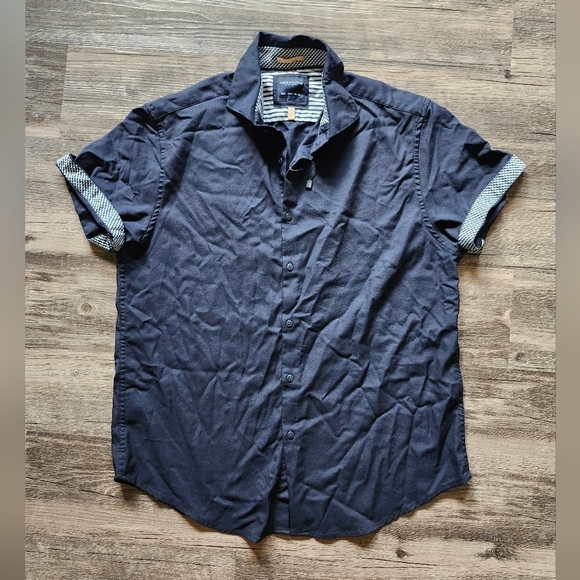 Denim & Flower Collared Button Up Shirt - Picture 1 of 4